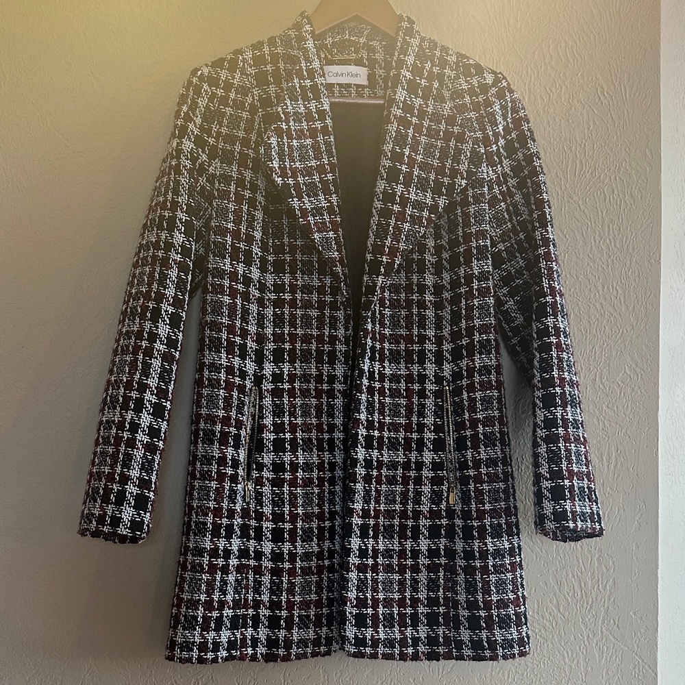 Calvin Klein Women's Black, White, and Red Plaid Blazer